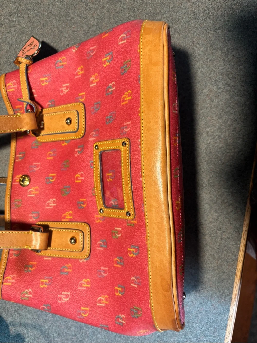 Vintage pink Dooney & Bourke Logo Tote with Tan Leather Accents with wallet
